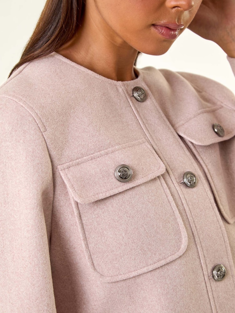 Roman Pink Petite Button Up Pocket Jacket - Image 5 of 5 Roman Pink Petite Button Up Pocket Jacket - Image 5 of 5