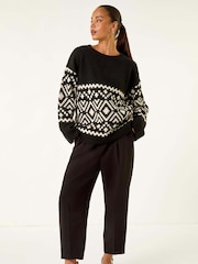 Roman Black Petite Diamond Geometric Knit Jumper - Image 2 of 5