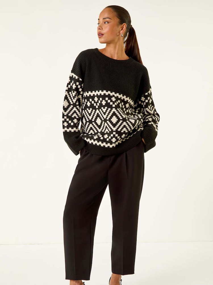 Roman Black Petite Diamond Geometric Knit Jumper - Image 2 of 5