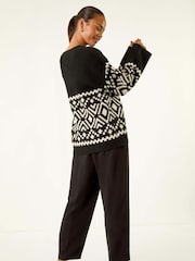 Roman Black Petite Diamond Geometric Knit Jumper - Image 3 of 5