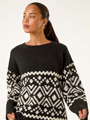 Roman Black Petite Diamond Geometric Knit Jumper - Image 4 of 5