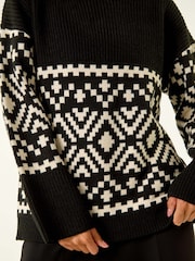Roman Black Petite Diamond Geometric Knit Jumper - Image 5 of 5