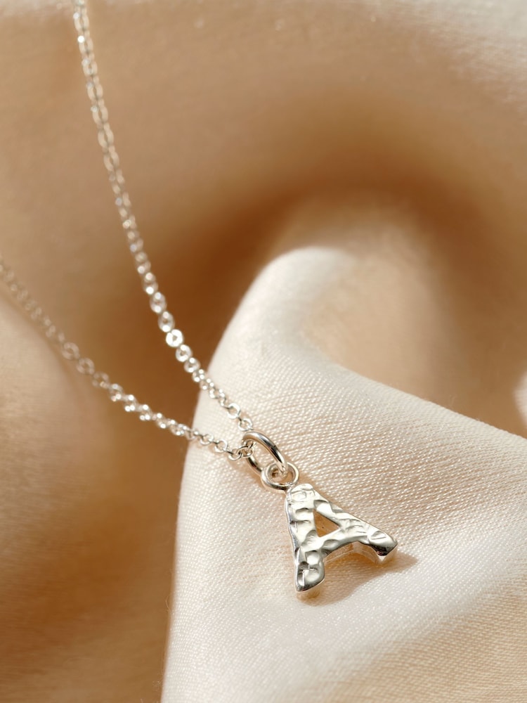 Posh Totty Designs Silver Tone Textured Initial Letter Necklace - Image 1 of 4 Posh Totty Designs Silver Tone Textured Initial Letter Necklace - Image 1 of 4