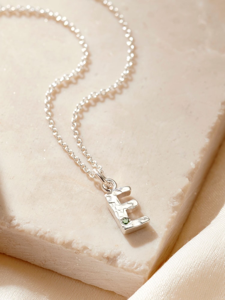 Posh Totty Designs Silver Tone Textured Birthstone Initial Letter Necklace - Image 1 of 5
