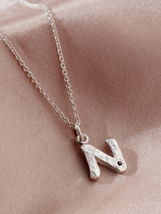 Posh Totty Designs Silver Tone Textured Birthstone Initial Letter Necklace - Image 3 of 5