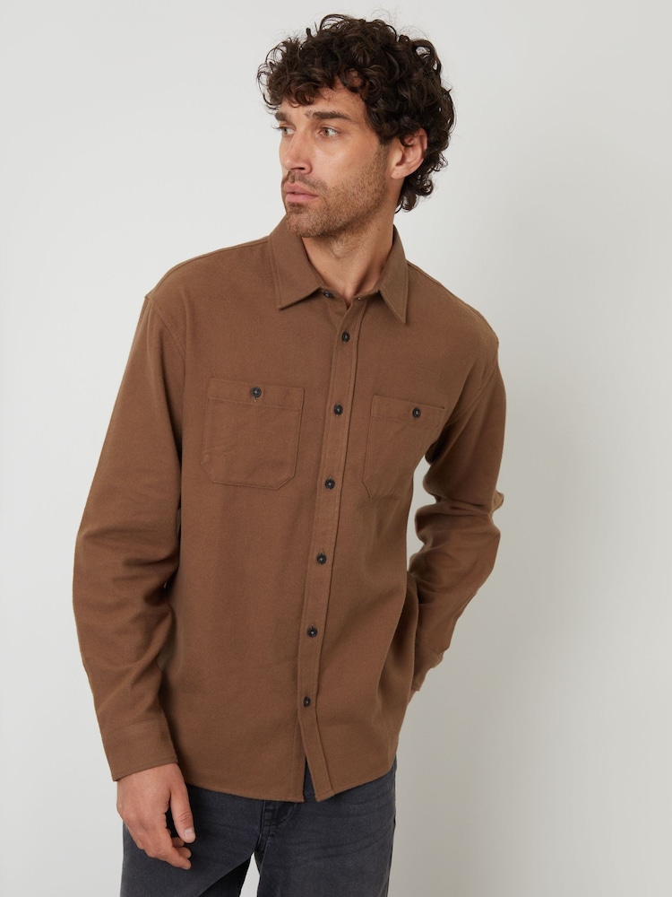 Threadbare Brown Cotton Flannel Relaxed Fit Shirt - Image 1 of 4 Threadbare Brown Cotton Flannel Relaxed Fit Shirt - Image 1 of 4