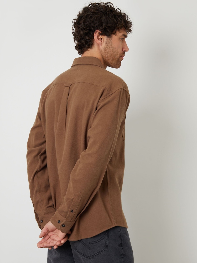 Threadbare Brown Cotton Flannel Relaxed Fit Shirt - Image 2 of 4 Threadbare Brown Cotton Flannel Relaxed Fit Shirt - Image 2 of 4