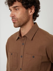 Threadbare Brown Cotton Flannel Relaxed Fit Shirt - Image 4 of 4
