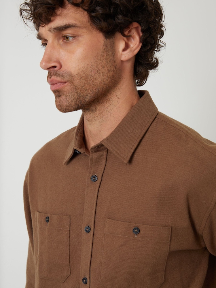 Threadbare Brown Cotton Flannel Relaxed Fit Shirt - Image 4 of 4 Threadbare Brown Cotton Flannel Relaxed Fit Shirt - Image 4 of 4