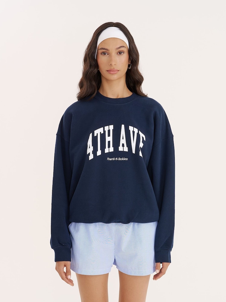4th & Reckless Blue Slogan Oversized Sweatshirt- Avenue - Image 1 of 4 4th & Reckless Blue Slogan Oversized Sweatshirt- Avenue - Image 1 of 4