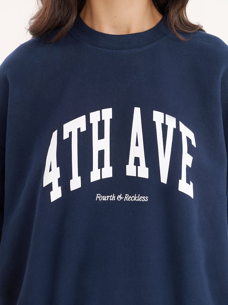4th & Reckless Blue Slogan Oversized Sweatshirt- Avenue - Image 4 of 4 4th & Reckless Blue Slogan Oversized Sweatshirt- Avenue - Image 4 of 4