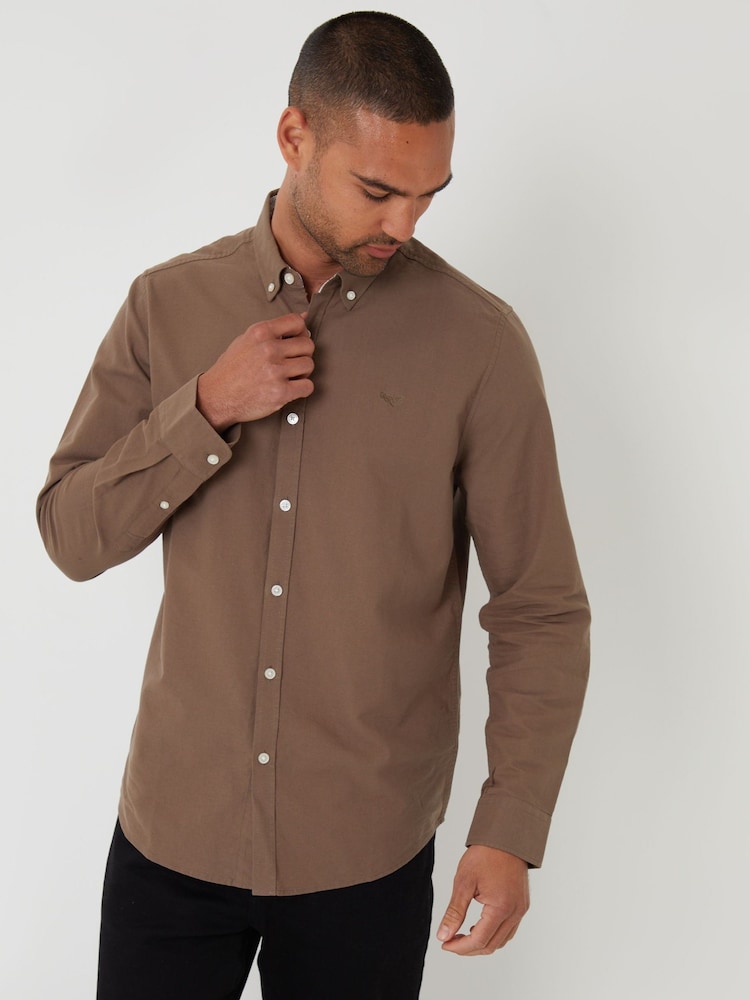 Threadbare Brown Oxford Long Sleeve Shirt - Image 1 of 4