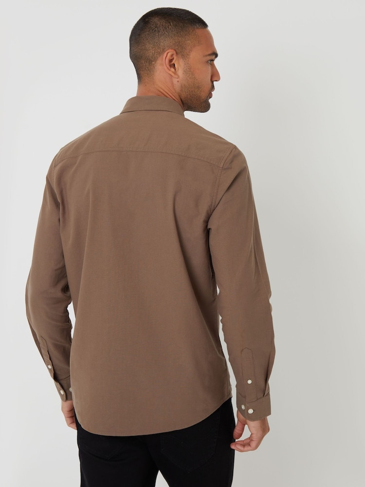 Threadbare Brown Oxford Long Sleeve Shirt - Image 2 of 4