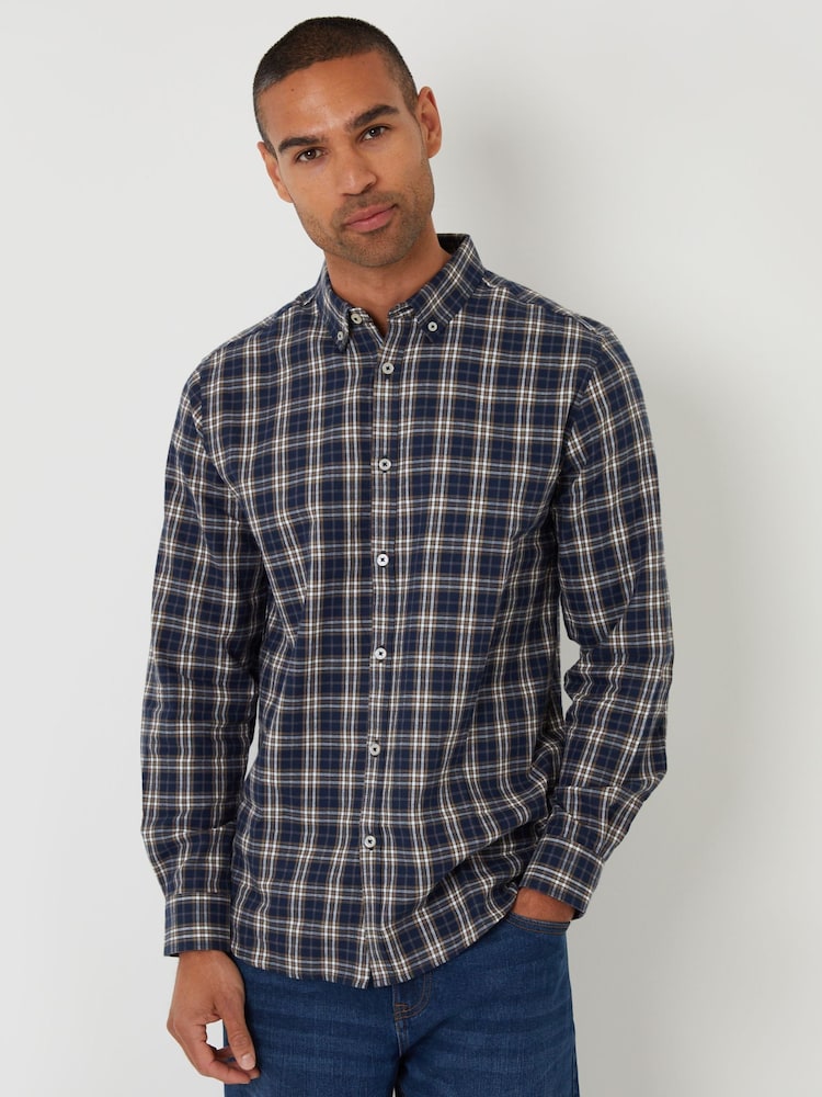 Threadbare Navy Brushed Flannel Check Long Sleeve Shirt - Image 1 of 4