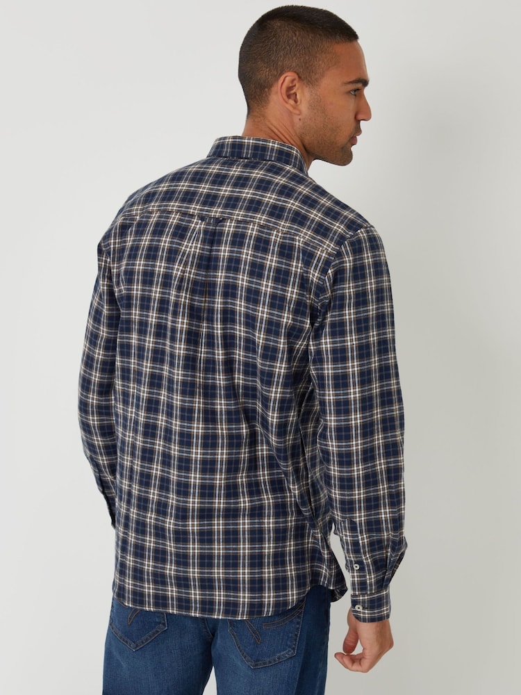 Threadbare Navy Brushed Flannel Check Long Sleeve Shirt - Image 2 of 4
