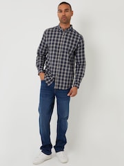 Threadbare Navy Brushed Flannel Check Long Sleeve Shirt - Image 3 of 4