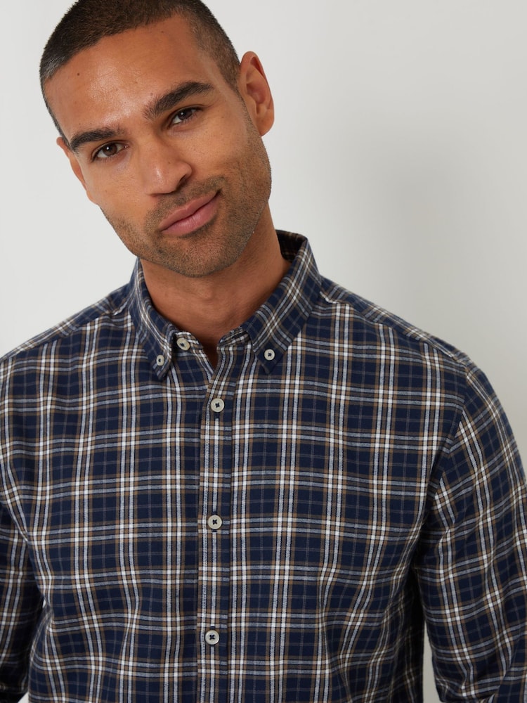 Threadbare Navy Brushed Flannel Check Long Sleeve Shirt - Image 4 of 4
