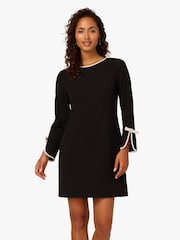 Adrianna Papell Long Sleeve Crepe Short Black Dress - Image 1 of 6