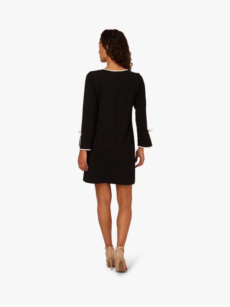 Adrianna Papell Long Sleeve Crepe Short Black Dress - Image 2 of 6 Adrianna Papell Long Sleeve Crepe Short Black Dress - Image 2 of 6