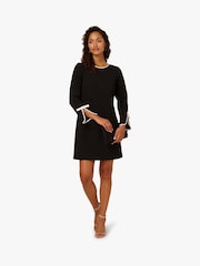 Adrianna Papell Long Sleeve Crepe Short Black Dress - Image 3 of 6