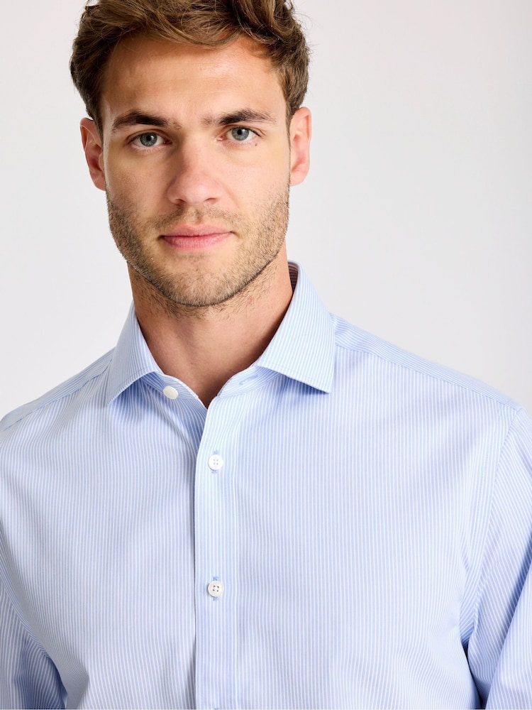 MOSS Regular Fit Sky Blue Stripe Non Iron Shirt - Image 2 of 3 MOSS Regular Fit Sky Blue Stripe Non Iron Shirt - Image 2 of 3