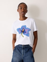 Jigsaw White Crochet Lily Print T-Shirt - Image 2 of 5
