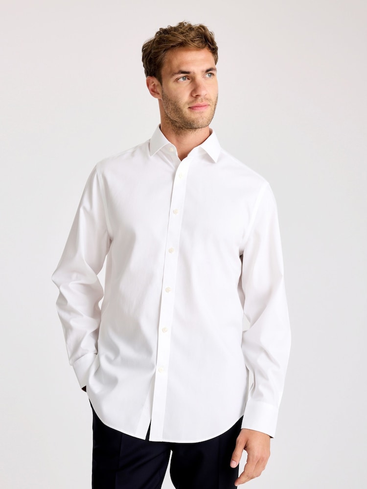 MOSS Regular Fit Pinpoint Oxford Contrast White Shirt - Image 3 of 3