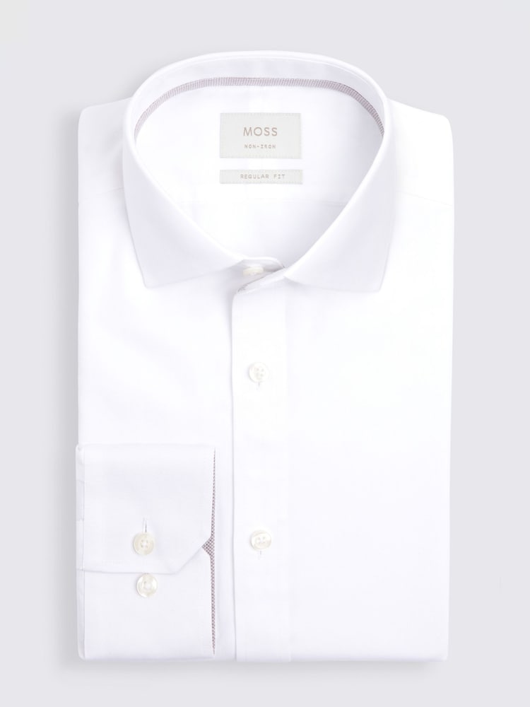 MOSS White Regular Fit Pinpoint Oxford Contrast Shirt - Image 4 of 4 MOSS White Regular Fit Pinpoint Oxford Contrast Shirt - Image 4 of 4