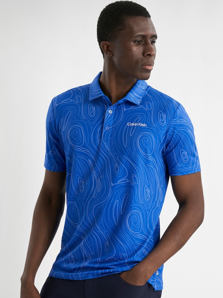 Calvin Klein Golf SAPHIRE Marble Print Polo Shirt - Image 1 of 8