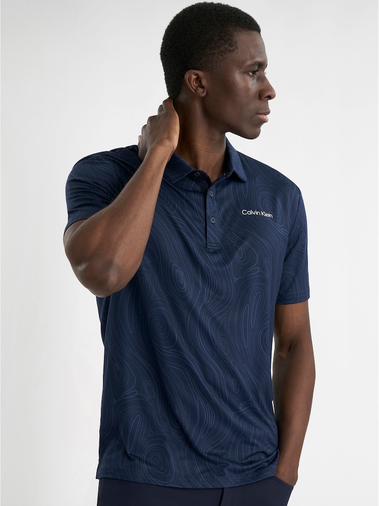 Calvin Klein Golf Navy Marble Print Polo Shirt - Image 2 of 9 Calvin Klein Golf Navy Marble Print Polo Shirt - Image 2 of 9
