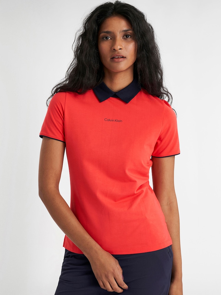 Calvin Klein Golf Red Brooke Short Sleeve Polo - Image 1 of 9 Calvin Klein Golf Red Brooke Short Sleeve Polo - Image 1 of 9