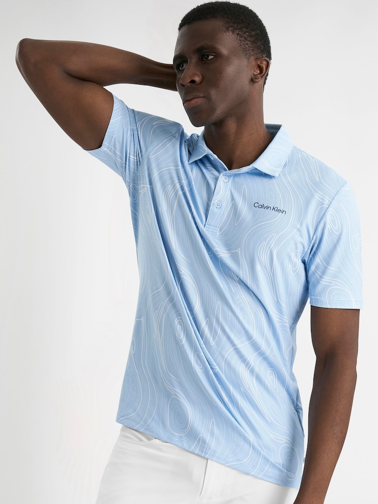 Calvin Klein Golf Blue Marble Print Polo Shirt - Image 1 of 9