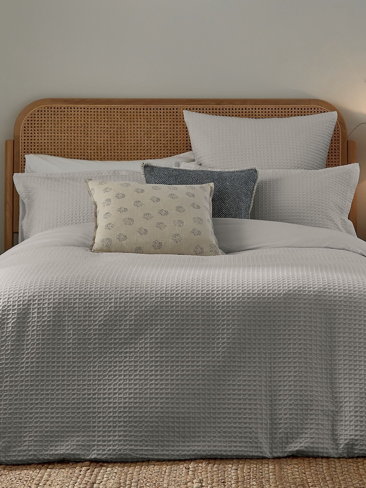 Murmur Cloud Grey Lida Waffle 100% Cotton Duvet Set - Image 1 of 5