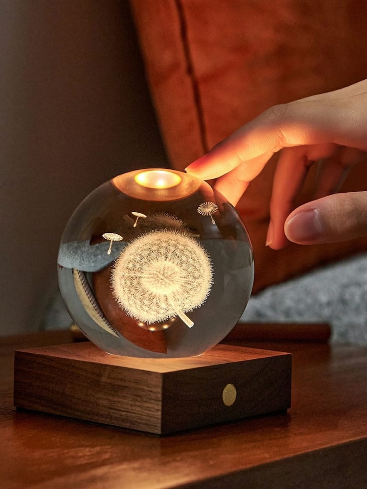 Gingko Walnut Amber Crystal Light with 3D Laser Dandelion - Image 2 of 5 Gingko Walnut Amber Crystal Light with 3D Laser Dandelion - Image 2 of 5