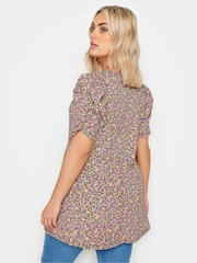 Yours Curve Orange Floral Print Textured Milkmaid Top - Image 3 of 5