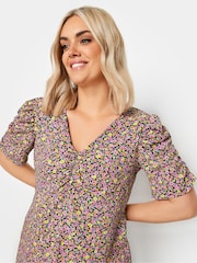 Yours Curve Orange Floral Print Textured Milkmaid Top - Image 4 of 5