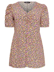Yours Curve Orange Floral Print Textured Milkmaid Top - Image 5 of 5