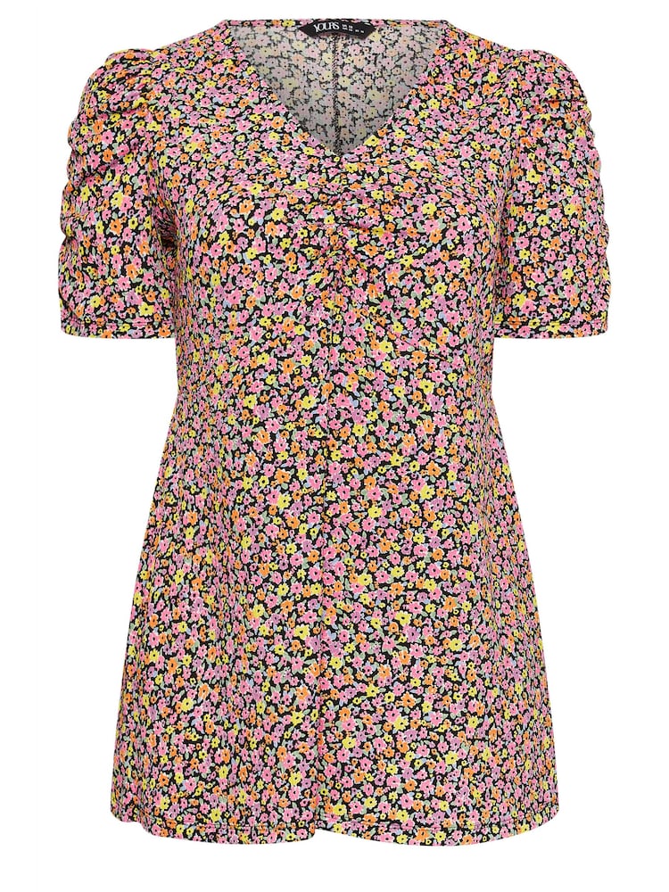 Yours Curve Orange Floral Print Textured Milkmaid Top - Image 5 of 5