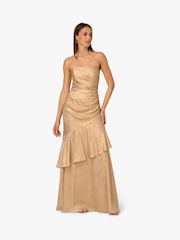 Adrianna By Adrianna Papell Gold Foil Woven Long Dress - Image 1 of 6