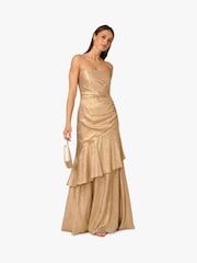 Adrianna By Adrianna Papell Gold Foil Woven Long Dress - Image 3 of 6