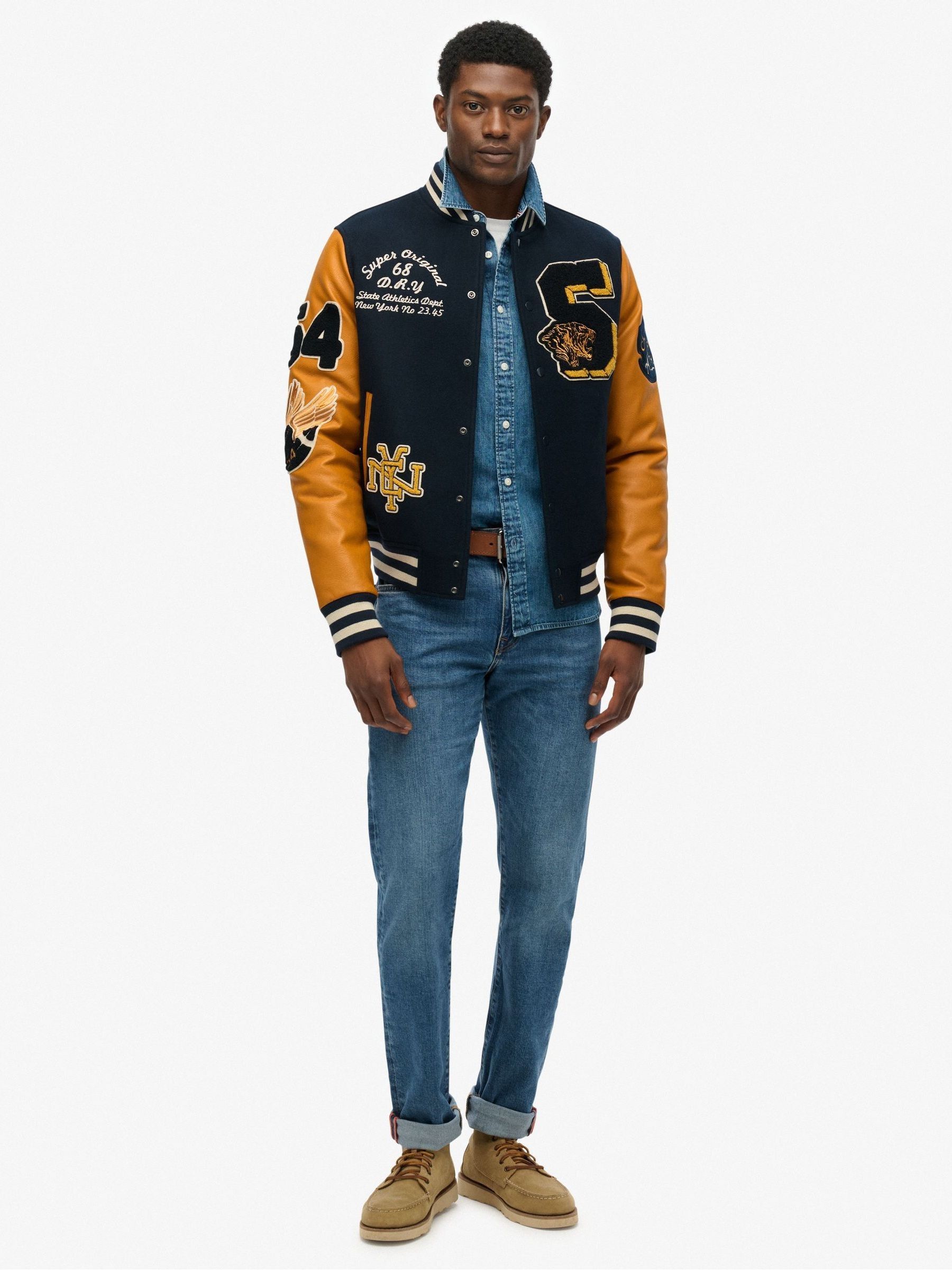 Buy Superdry Blue Vintage Patched Varsity Jacket from Next USA