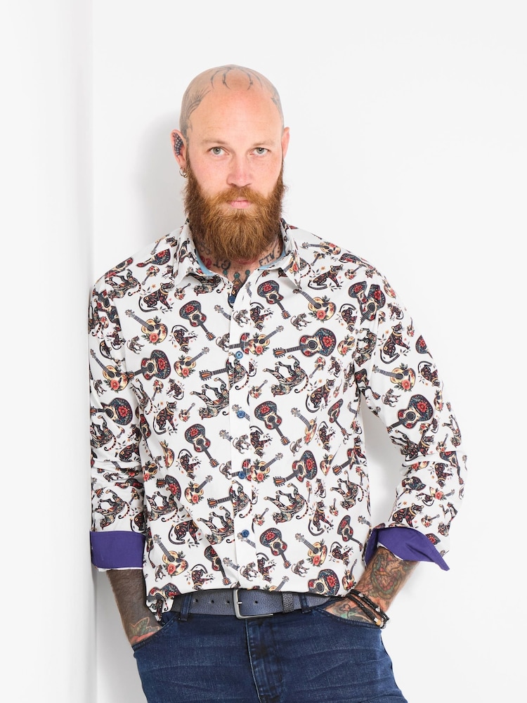 Joe Browns White Big Cat And Guitar Shirt - Image 2 of 6 Joe Browns White Big Cat And Guitar Shirt - Image 2 of 6