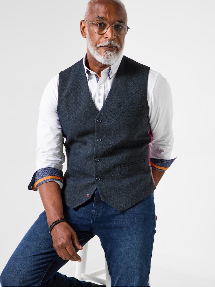 Joe Browns Blue Handsome Herringbone Waistcoat - Image 1 of 7 Joe Browns Blue Handsome Herringbone Waistcoat - Image 1 of 7