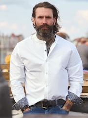 Joe Browns White Contrast Trim Grandad Collar Shirt - Image 1 of 7