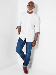 Joe Browns White Contrast Trim Grandad Collar Shirt - Image 5 of 7