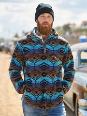 Joe Browns Blue Aztec Zip Hoodie - Image 1 of 7