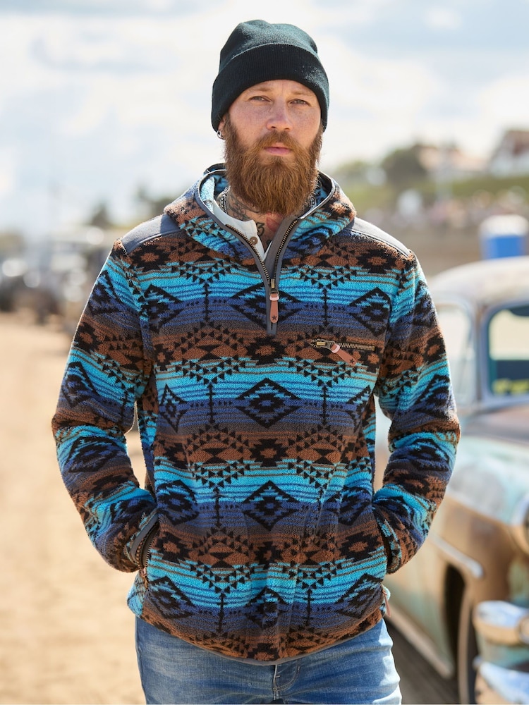 Joe Browns Blue Aztec Zip Hoodie - Image 1 of 7 Joe Browns Blue Aztec Zip Hoodie - Image 1 of 7