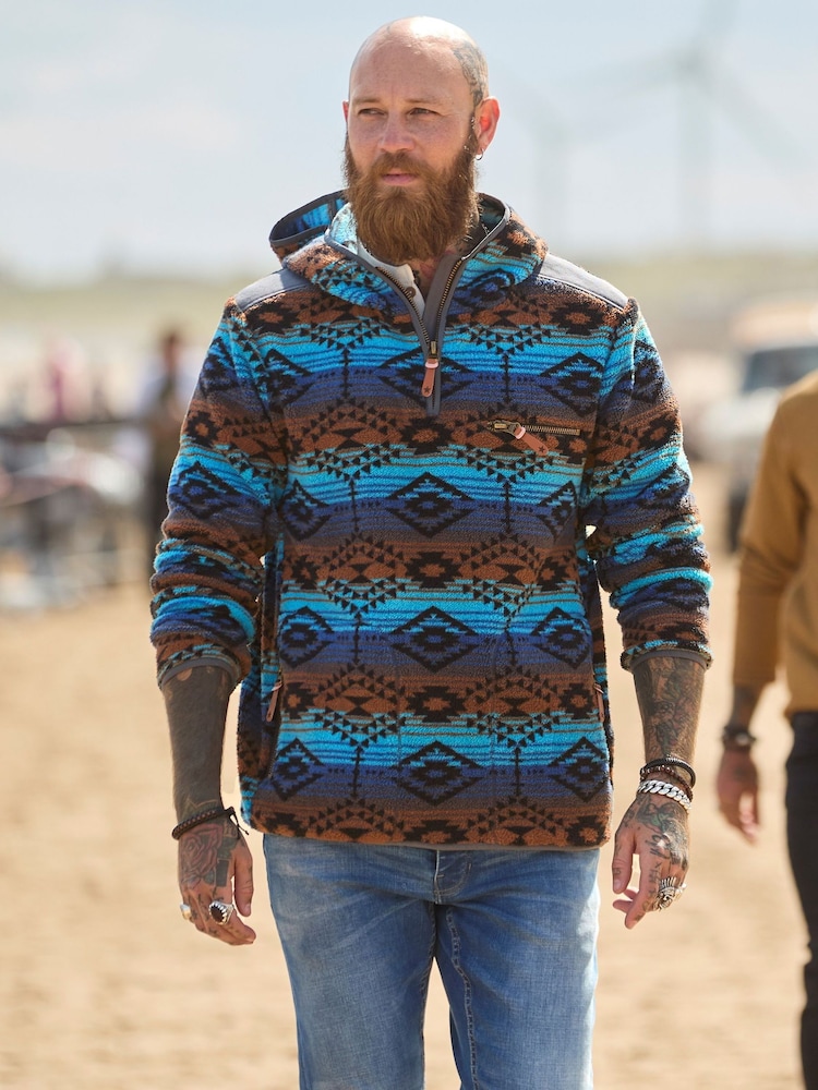 Joe Browns Blue Aztec Zip Hoodie - Image 2 of 7 Joe Browns Blue Aztec Zip Hoodie - Image 2 of 7