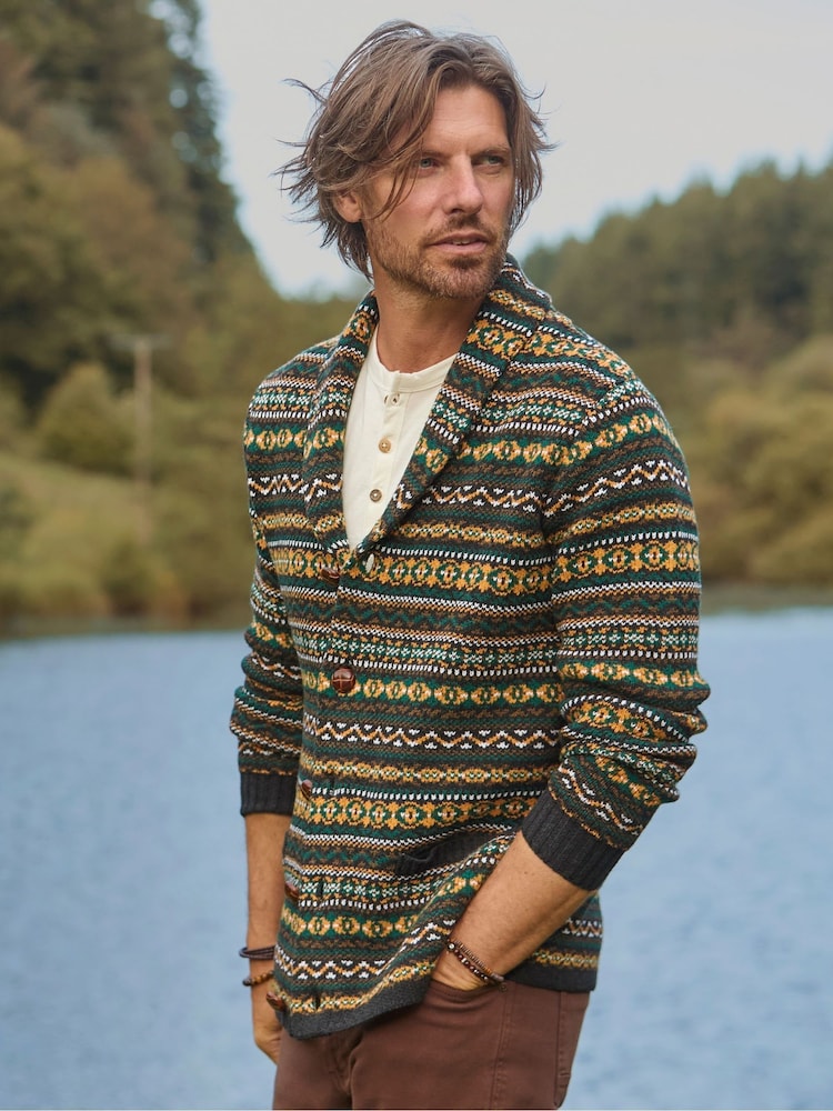 Joe Browns Green Fairisle Pattern Shawl Cardigan - Image 1 of 8