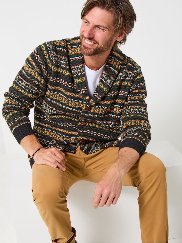 Joe Browns Green Fairisle Pattern Shawl Cardigan - Image 2 of 8